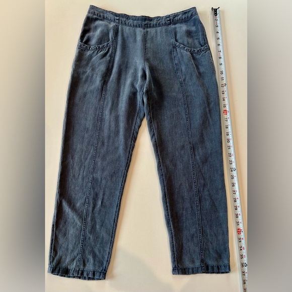 C&C California Linen Washed Denim Braided Pocket Straight Leg Large - Picture 2 of 12